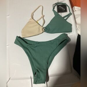 Women's Ribbed Bikini Sets Scoop Neck Cheeky Swimsuit Textured Two Piece NWT XS